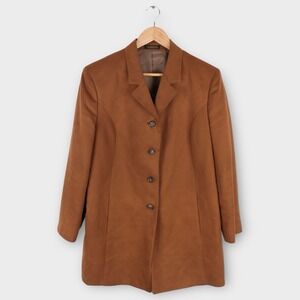 Norm Thompson Women's 16P Camel Brown Long Blazer Coat Lined Vintage Style